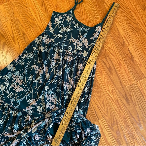 Emerald Floral Mesh Gown Half Slip Dress Size Medium Sleeveless Midi Maxi Dress - Picture 10 of 13